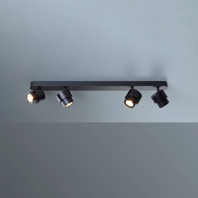 Escale LED-spot BRUSH, zwart, 70 cm, 4-lamps, metaal, dimbaar, 2.700 K