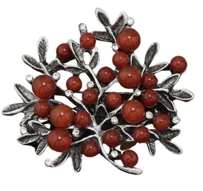 Broche-Rode besjes-Metaal-Zilverkleur - Charme Bijoux