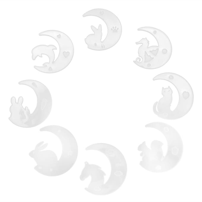 8 Pcs Moule Lune en Silicone Miroir DIY Résine Époxy Coulée Colle Cristal Faon Chat Lapin Dauphin white