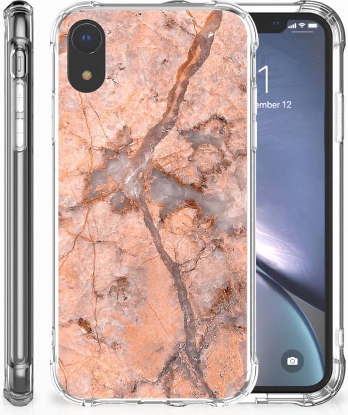 Apple iPhone Xr Anti-Shock Hoesje Marmer Oranje