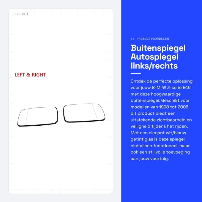 Dailygoods- Buitenspiegel Wit - Autospiegel - Links/Rechts - Getint Glas - Compatibel met B-M-W 3-serie E46 - 1998-2006