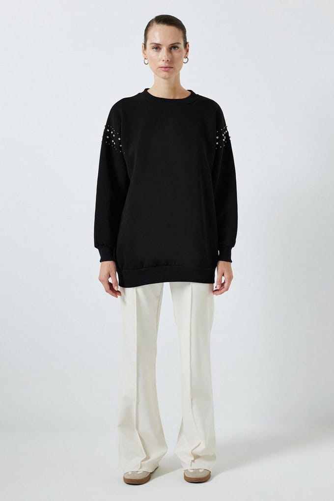 Touché Privé - Oversized sweatshirt met steentjes - Zwart - Dames