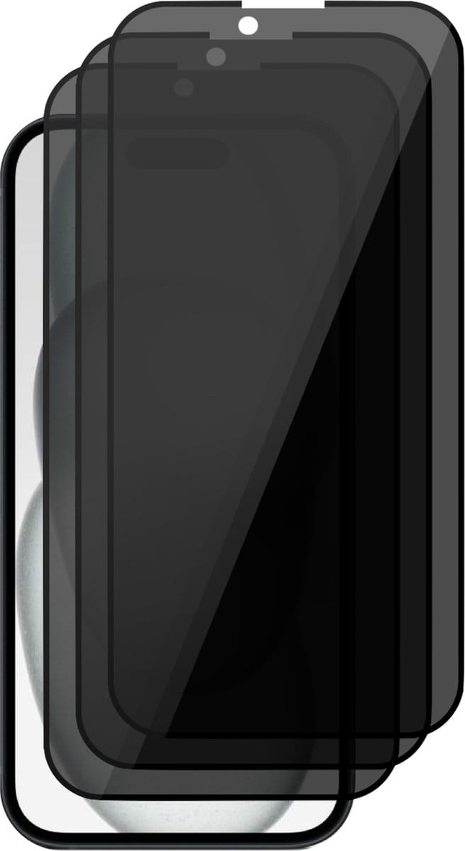 Privacy Screenprotector geschikt voor iPhone 15 Plus - 3x Glas Screen Protector FullGuard