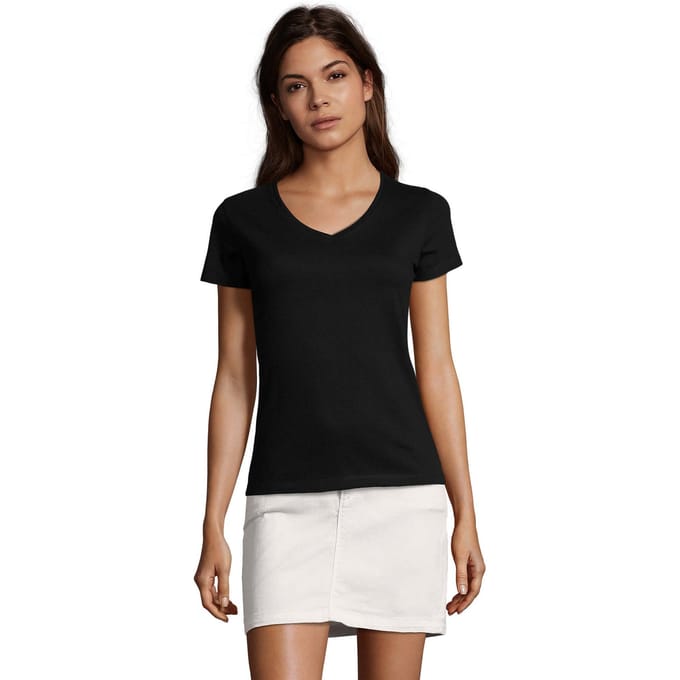 SOLS Dames/Dames Imperial V Hals T-shirt (Diep zwart)
