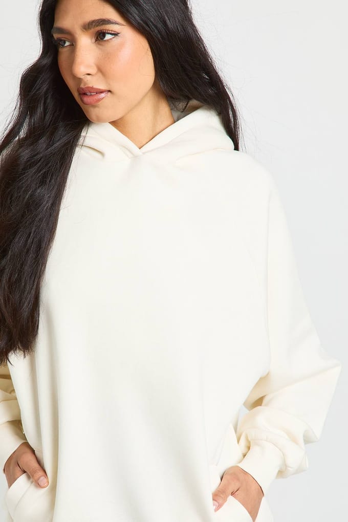 boohoo Dames Lange Raglan Naad Oversized Hoodie | Ecru | Maat: Medium