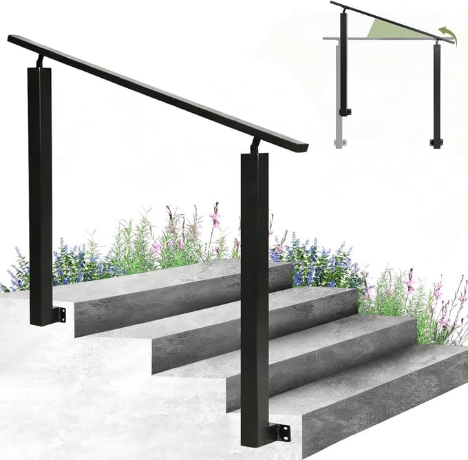 Buitentrapleuning - Traphek Reling - Veilig Traplopen - Hoek Verstelbaar - 100 cm - Zwart