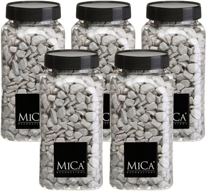 Mica Decorations decoratie steentjes - 5x - grijs - 650ml - hobby steentjes - sier stenen