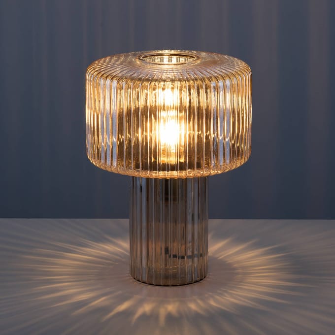 Paul Neuhaus Fungus tafellamp, barnsteen, glas, 34 cm