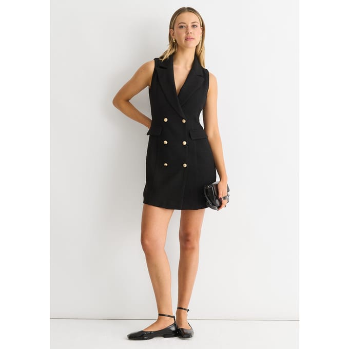 Zwart dubbel borststuk blazer mini jurk