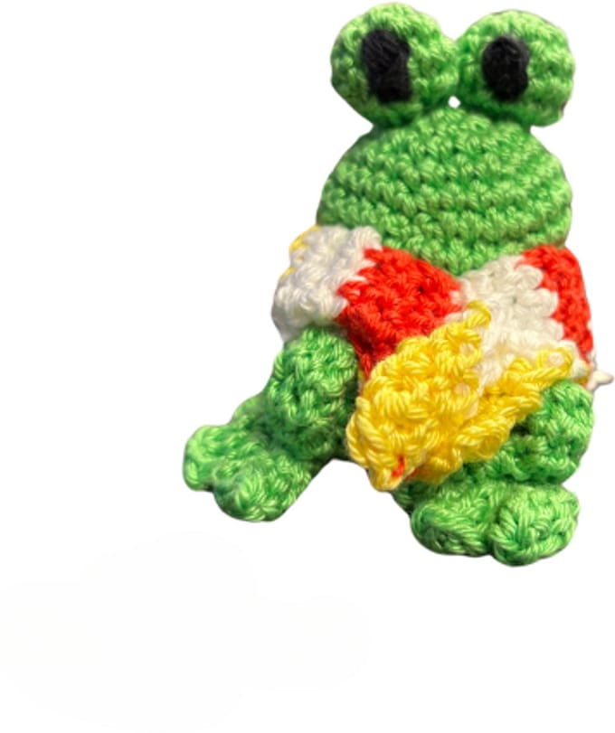 Kikker - gehaakt - Oeteldonk - rood-wit-geel - broche