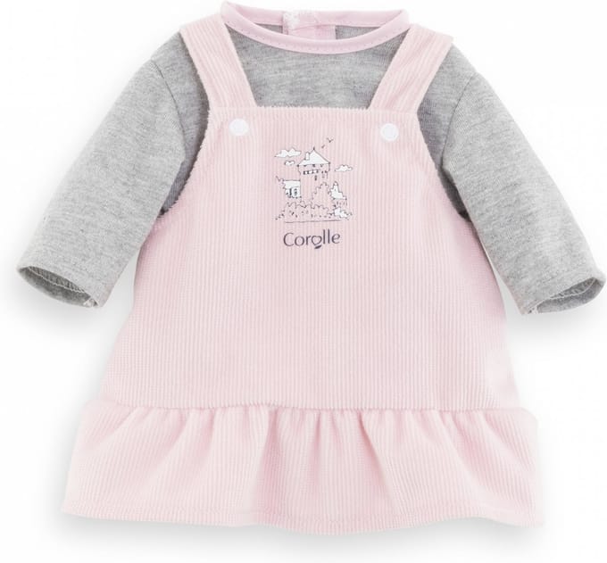Corolle poppenjurk met shirt - Babypop kleding 36cm roze grijs.