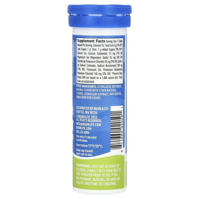Nuun, sport hydratatie, elektrolyten bruisdrank, citroen limoen, 10 tabletten