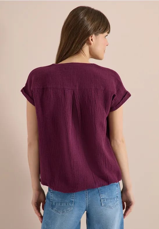 Blouse met gespleten hals in mousseline