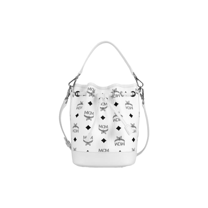 MCM Sac Seau Mini Monogramme Cordon Cuir Nappa Sacs Femme Noir Blanc MWDCSDU03WT001 Basic Set (Bag+Dust Bag) white