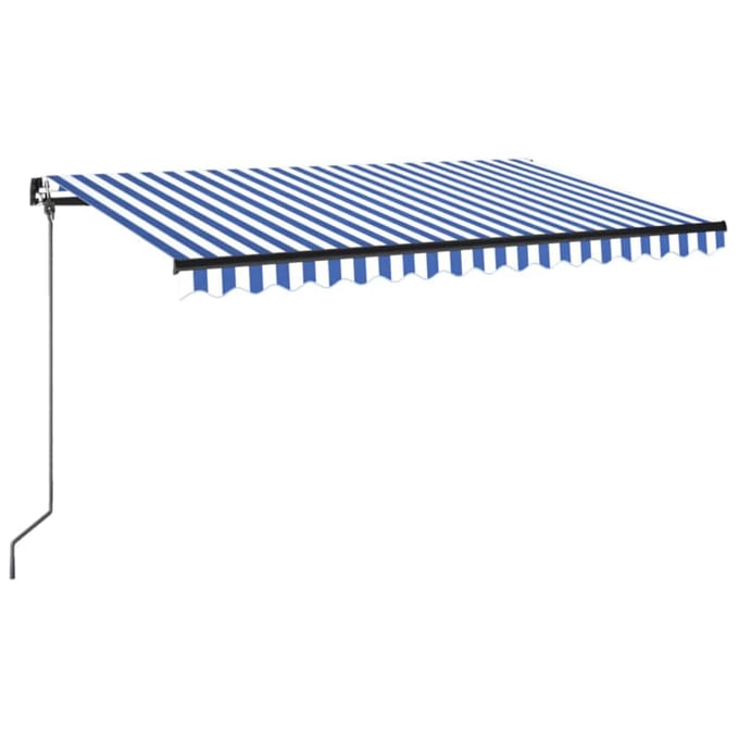 vidaXL - Luifel - handmatig - uittrekbaar - met - LED - 400x350 - cm - blauw - en - wit