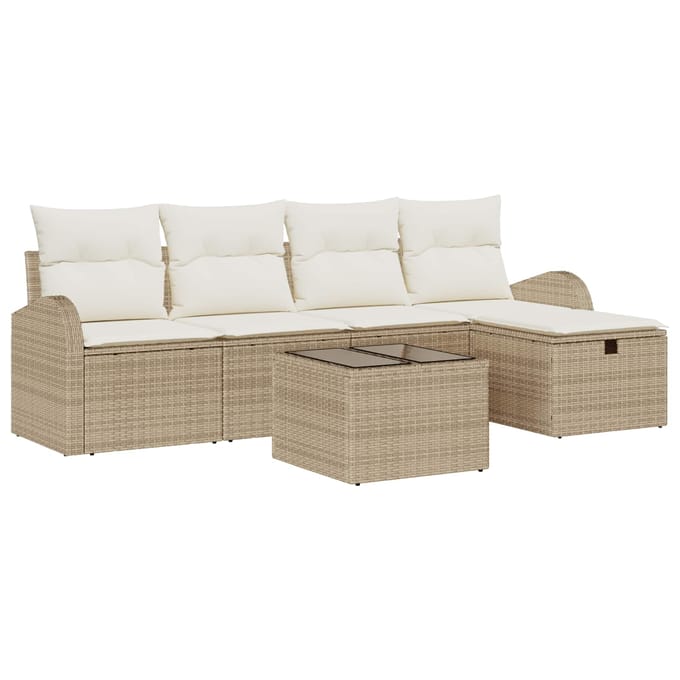 vidaXL - Bankstel - 6 - st - Beige - en - Crème - poly - rattan