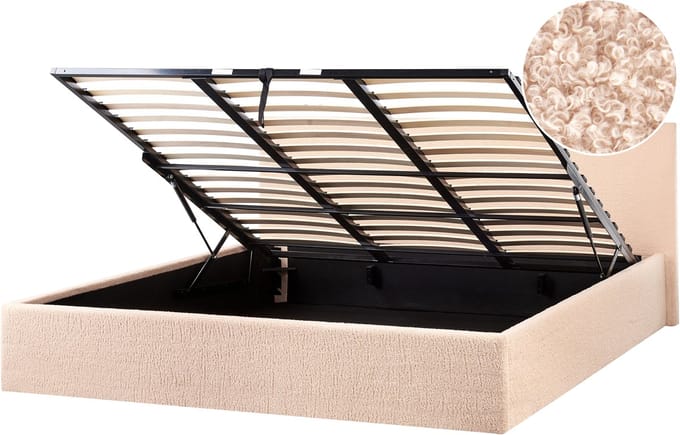 ORBEY - Bed met opbergruimte - Beige - 180 x 200 cm - Bouclé