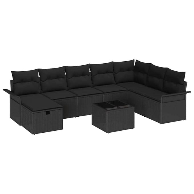 vidaXL - Tuinbank - Set - 9 - st - Zwart - poly - rattan
