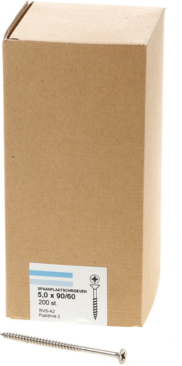 Hoenderdaal Spaanplaatschroef RVS platverzonken kop PZ2 deeldraad 5.0X90/60 (per 200 stuks)