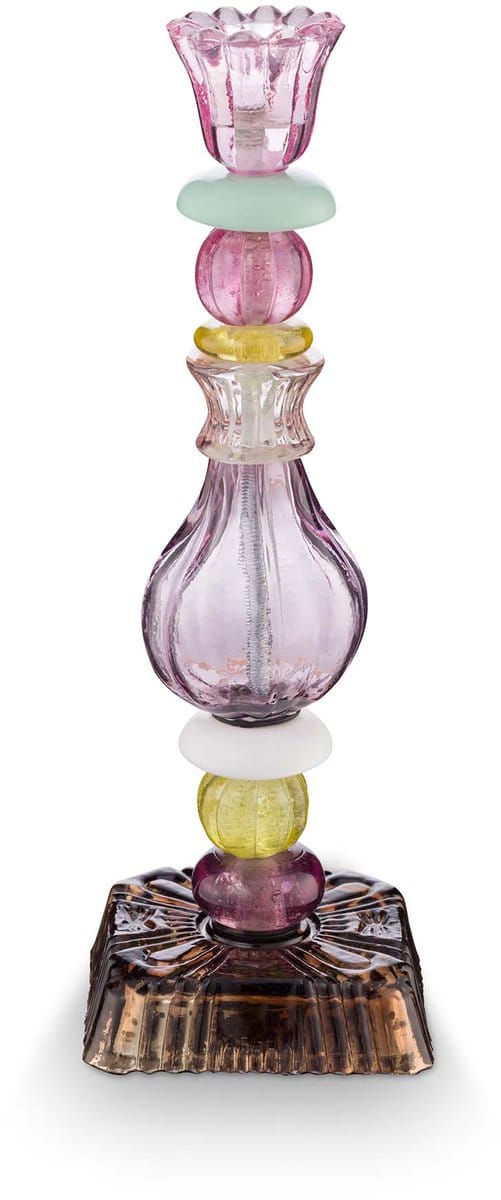 Pip Studio Kaarsenhouders - Beads - Kandelaar van Glas - Lila - 28cm