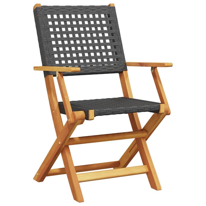 vidaXL - Opklapbare - stoelen, - 6 - stuks, - zwart, - van - polyrotan - en - massief - hout.