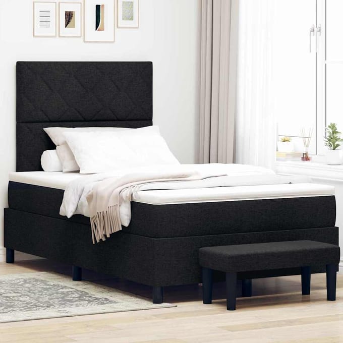 vidaXL - Boxspring - bed - met - hoofdeinde - Zwart - 120 - x - 190 - cm - Stof