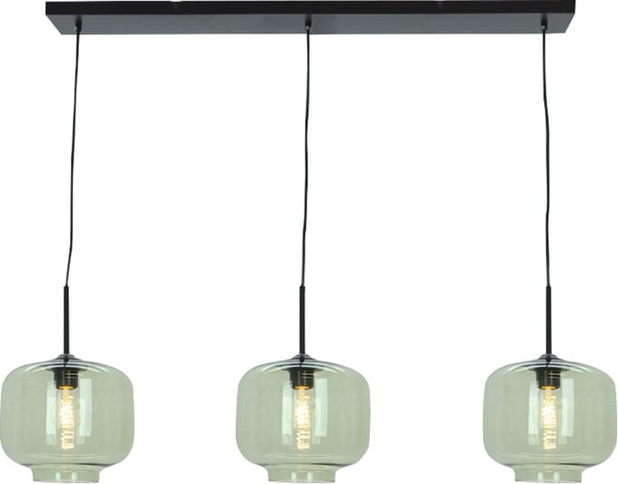 Olucia - ANNIEK - Hanglamp - Groen / Zwart - 3L - Vorm: Rechthoek