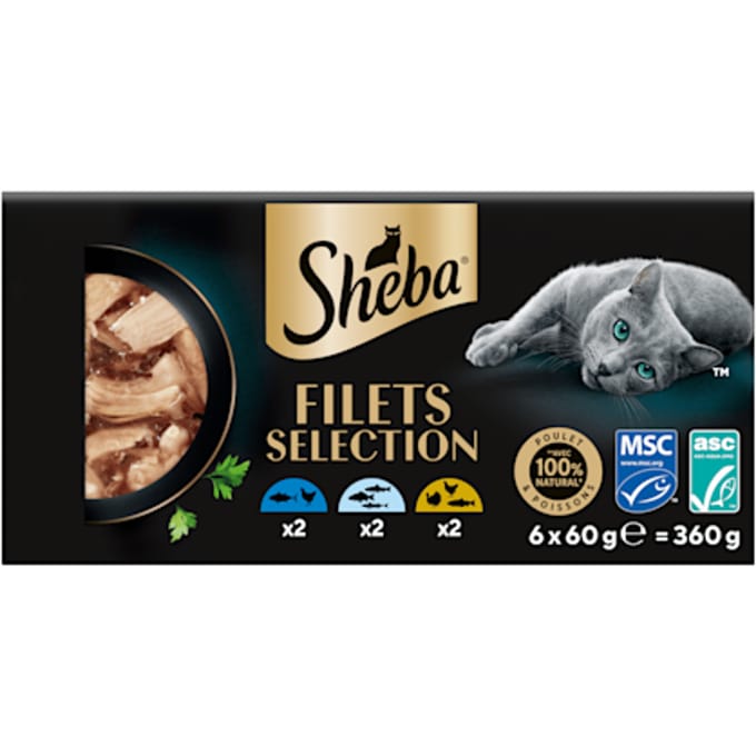 Sheba Kattenvoer Nat Filets Witte Vis in Saus Multipack - 6x60 gr