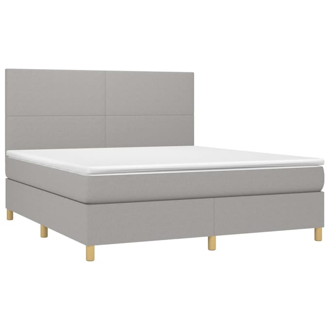 vidaXL - Boxspring - met - matras - en - LED - stof - lichtgrijs - 160x200 - cm