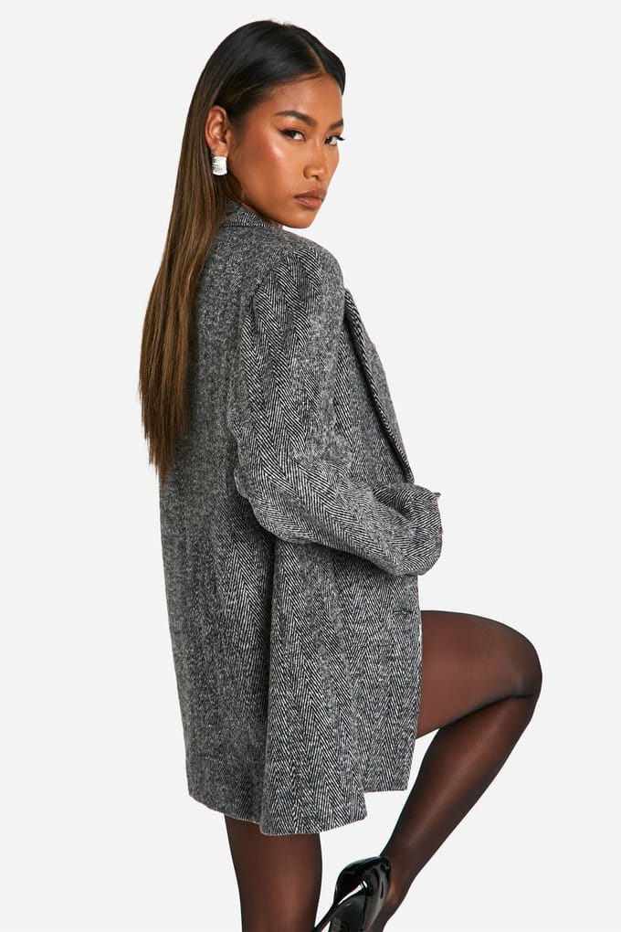 boohoo Dames Visgraat getailleerde blazer | Zwart | Maat: 38