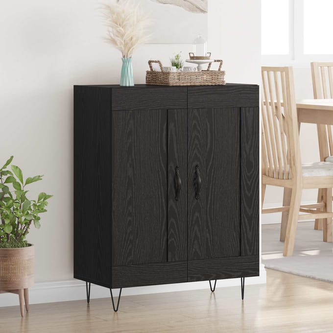 vidaXL Dressoir Zwart Eiken 69,5 x 34 x 90 cm Gemonteerd hout en ijzer