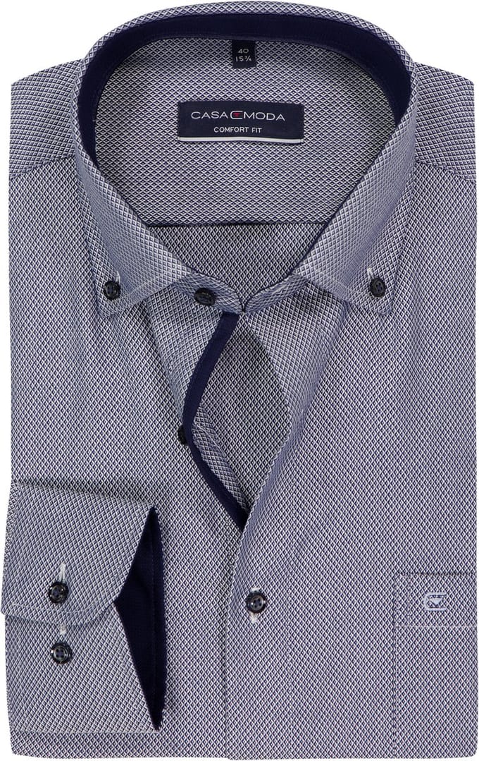 CASA MODA comfort fit overhemd - dobby - blauw - Strijkvrij - Boordmaat: 40