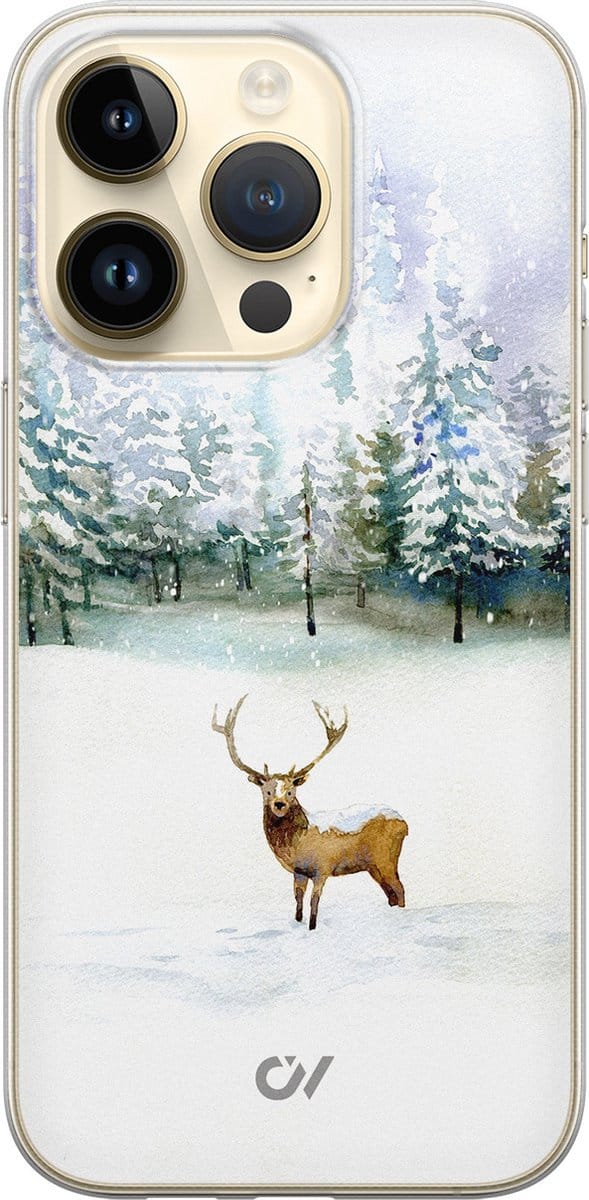 Hoesje geschikt voor Apple iPhone 14 Pro - Rendier - - Wit - Apple - Casevibes