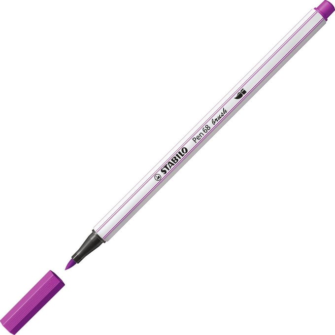 STABILO Pen 68 Brush - Premium Brush Viltstift - Met Flexibele Penseelpunt - Lila - per stuk