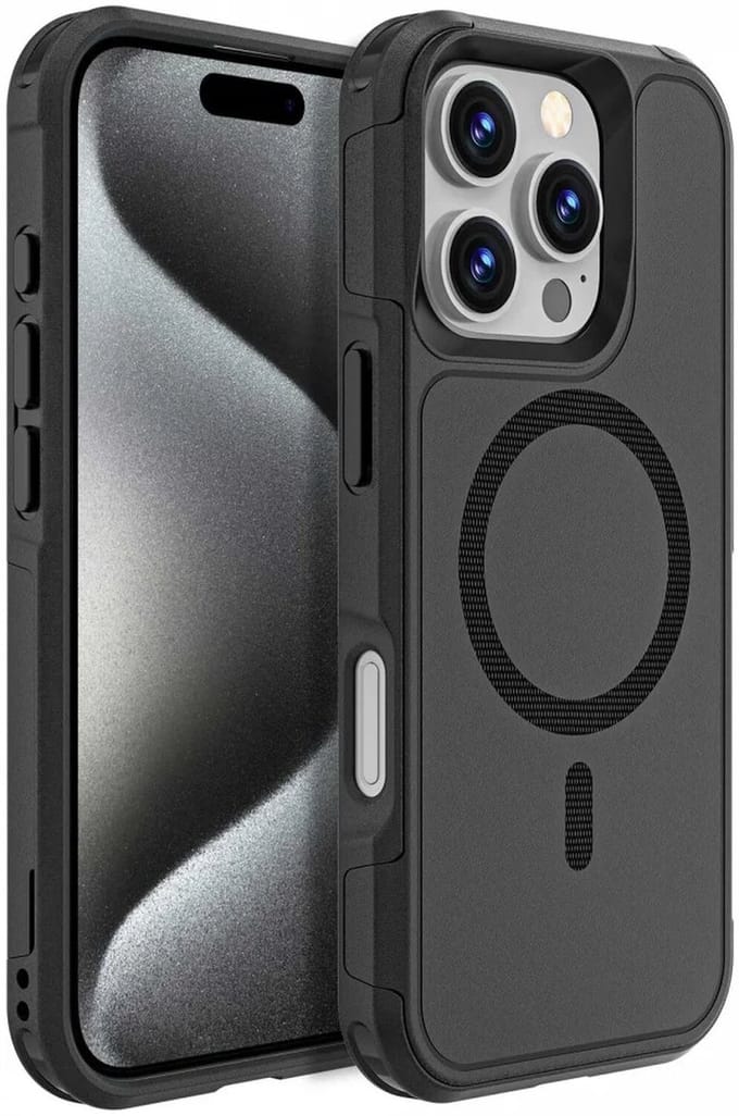 Hoesje Geschikt voor Apple iPhone 16 Pro - Compatibel met MagSafe - Back Cover met Magneet - Dual-Layer Hybride Case Zwart
