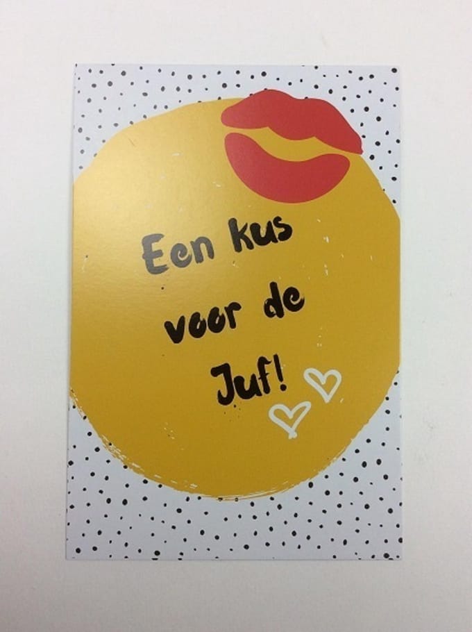 Postkaart cm Kus voor de Juf