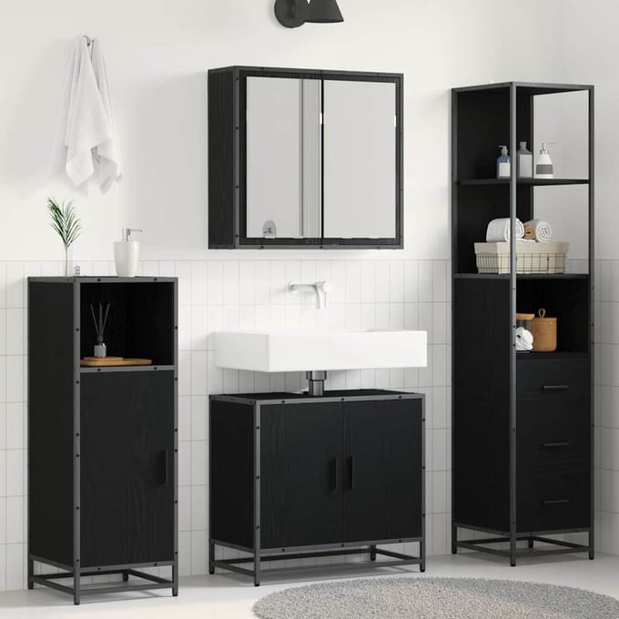 vidaXL - Badkamermeubel - Set - 3 - st - Zwart - Eiken - Bewerkt - hout