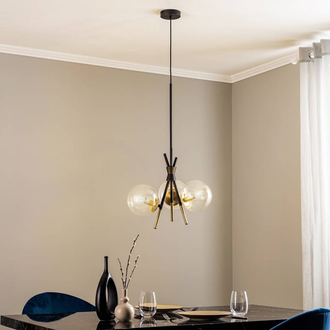 Lucande - hanglamp - 3lichts - Glas, ijzer - H: 18 cm - E14 - helder, zwart, messing