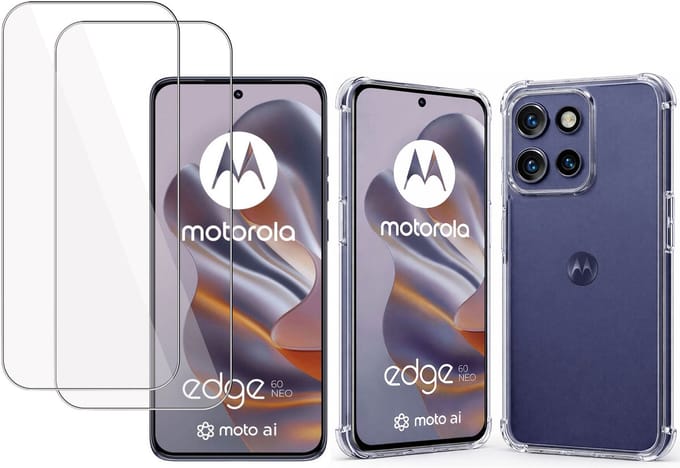 TechNow Hoesje + 2x Screenprotector geschikt voor Motorola Edge 60 Neo Hoesje Screenprotector - Tempered Glass - Extreme Shock Case Transparant