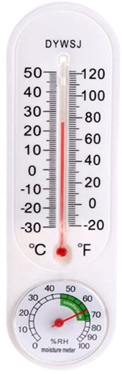 Verticale Thermometer - Hygrometer Meter - Binnen Buiten - Mechanisch Geen Batterij - 23x6 cm - Wit