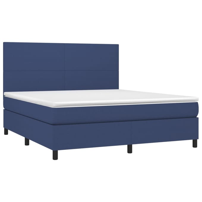 vidaXL - Boxspring - met - matras - en - LED - stof - blauw - 180x200 - cm