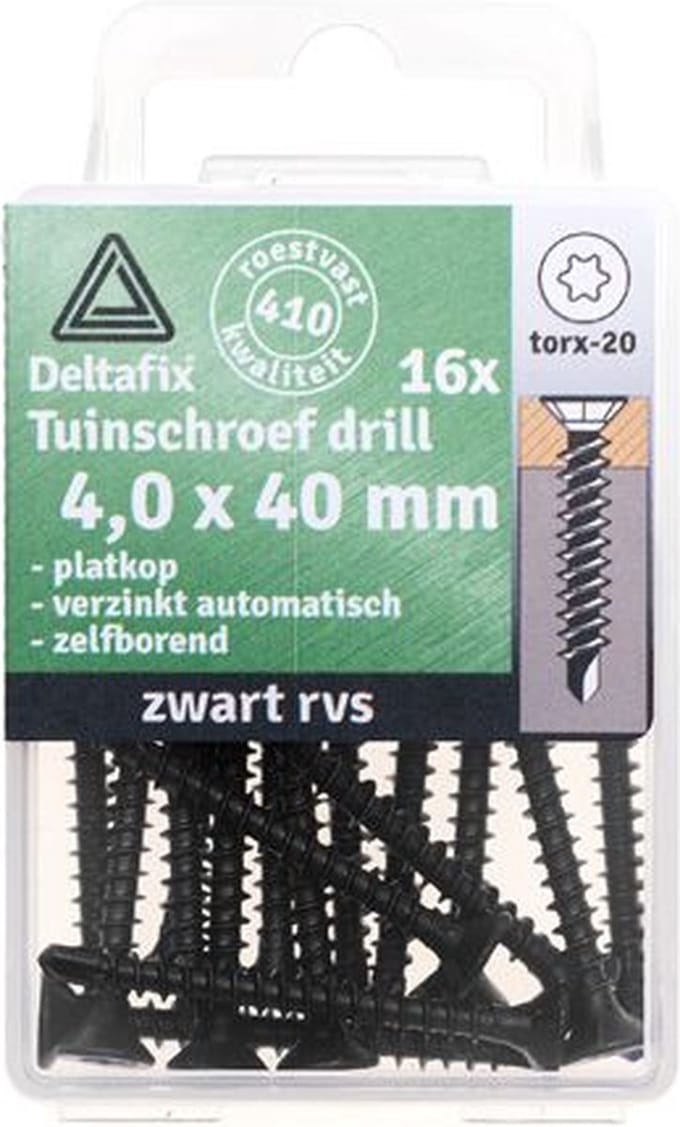Deltafix Tuinschroeven Drill Zwart RVS 4 x 40 mm 16 stuks