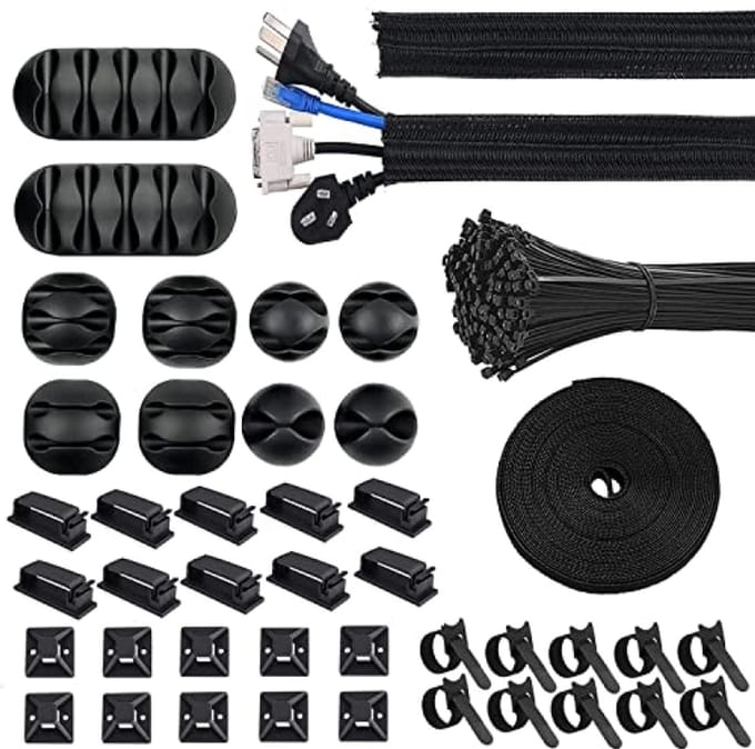 Kabel management - 142 stuks kabel organizer met kabelbinders, klittenband en kabelhouders
