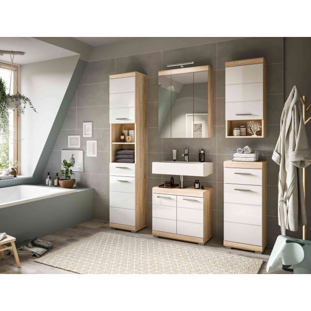 Lambada badkamercombinatie wit hoogglans MDF TZ eiken Sonoma NB - 34x60x191cm