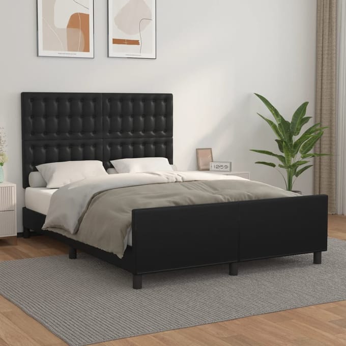 vidaXL - Bedframe - met - hoofdeind - kunstleer - zwart - 140x190 - cm