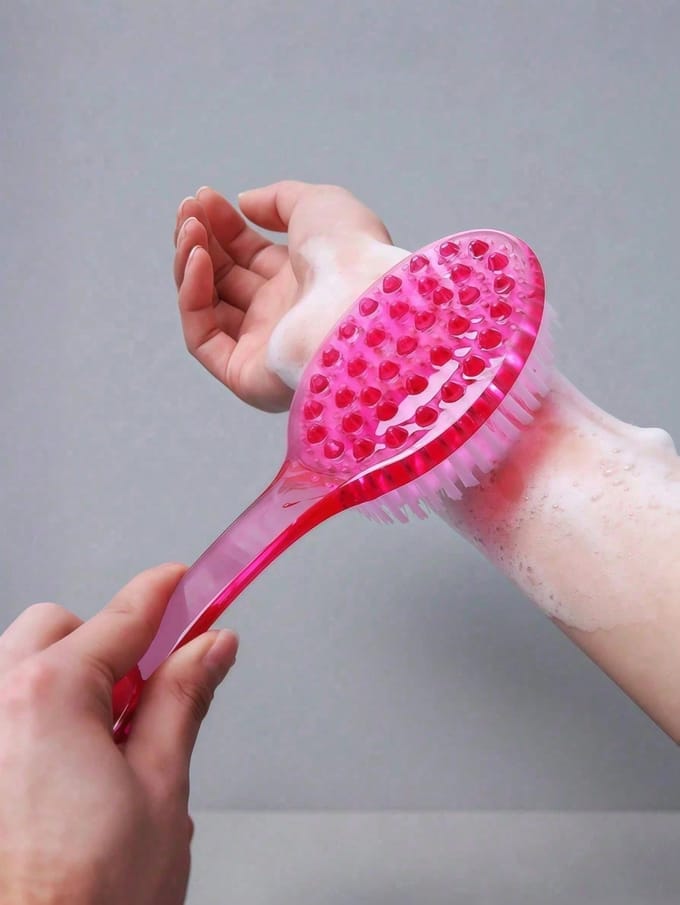 1 pièce Brosse exfoliante à manche extra long, Pour le gommage du dos (14,37 pouces), Brosse Exfoliante pour la Douche, Poils Doux multicolore