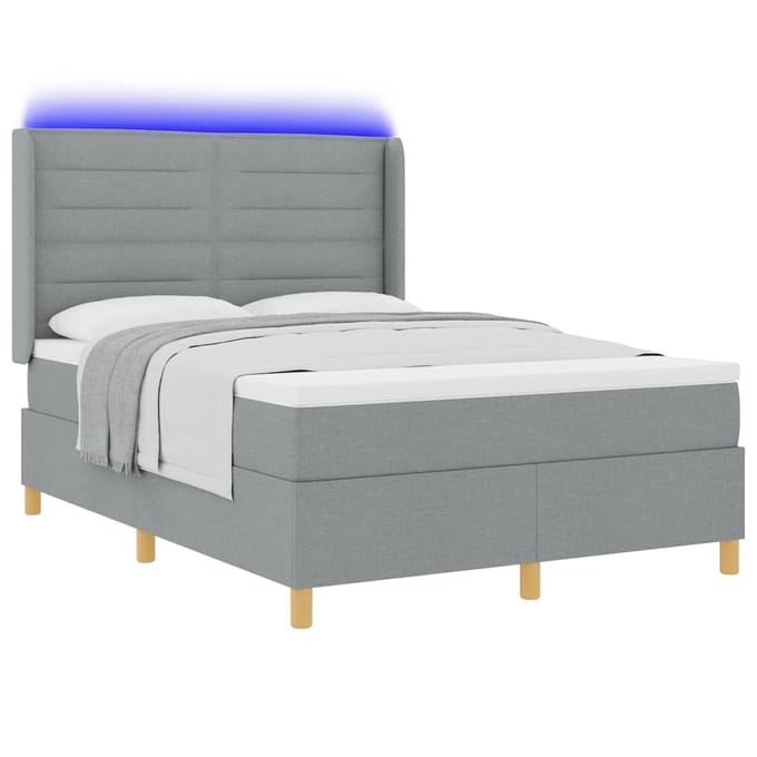 vidaXL - Boxspring - bed - met - hoofdeinde - Lichtgrijs - 160 - x - 200 - cm - Stof