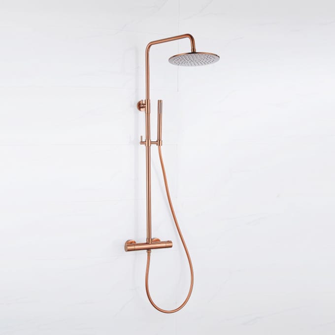 FugaFlow Eccelente Acces Regendoucheset - thermostatisch - 25cm hoofddouche - gladde slang - staaf handdouche - Geborsteld koper PVD (Koper)