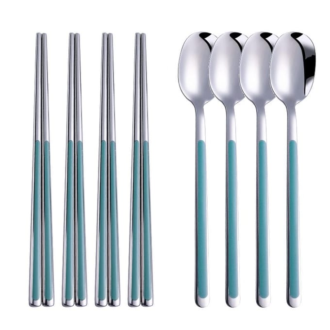 Ensemble Complet Acier Inoxydable 304 Vaisselle Ensemble Complet Cuillères Baguettes Ensemble de Table Ustensiles Cuisine Dîner Ensemble Complet Ensemble de Vaisselle Coréen