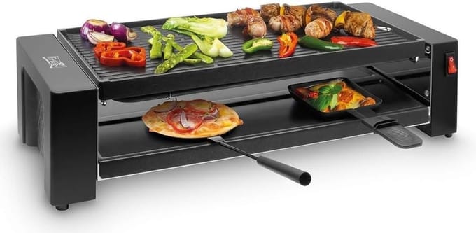 Pizza Raclette Grill - Compacte Gourmet - Gezellig Eten - Dubbele Functionaliteit - Zwart